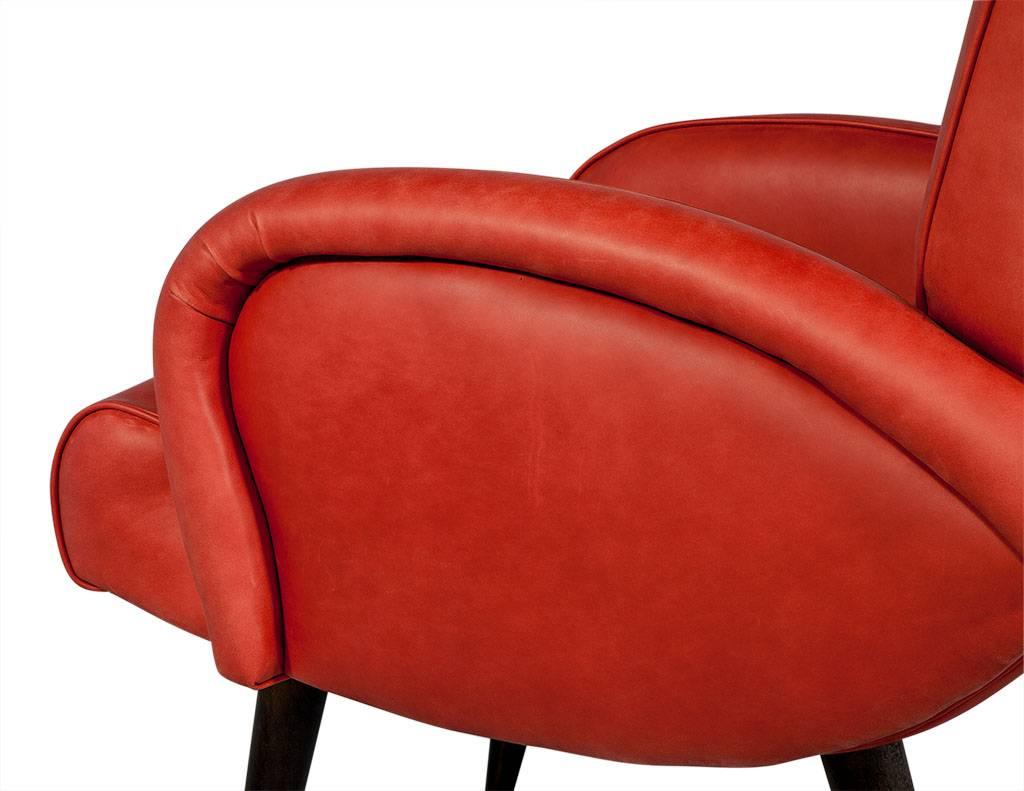 Pair of Mid-Century Distressed Red Leather Lounge Chairs In Good Condition In North York, ON