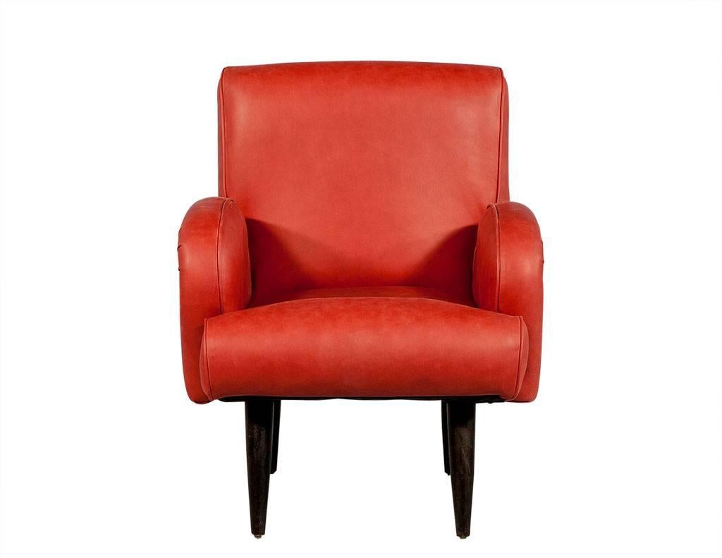 Mid-Century Modern Pair of Mid-Century Distressed Red Leather Lounge Chairs