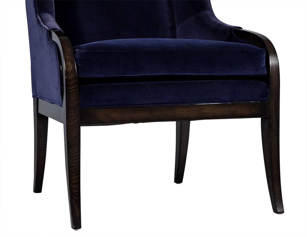 Pair of Blue Velvet Wing Chairs by Carrocel For Sale at 1stdibs