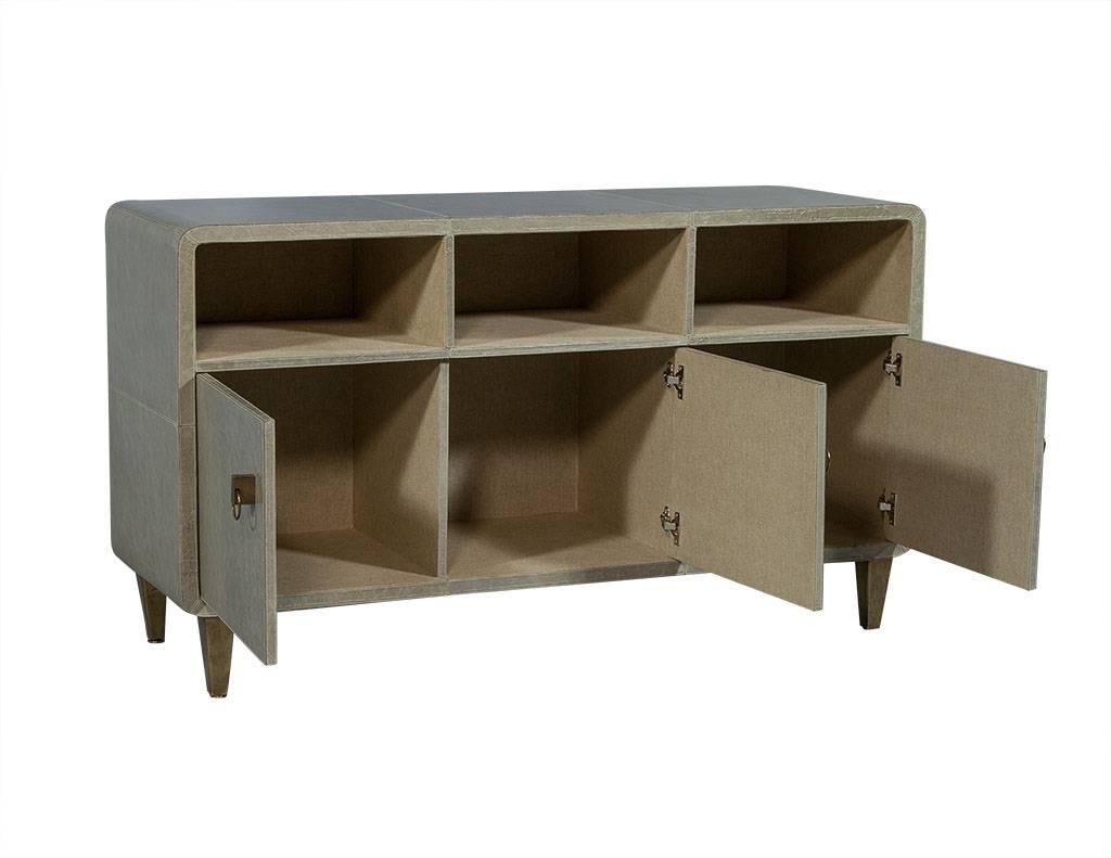 American Pale Sage Distressed Faux Leather Covered Sideboard