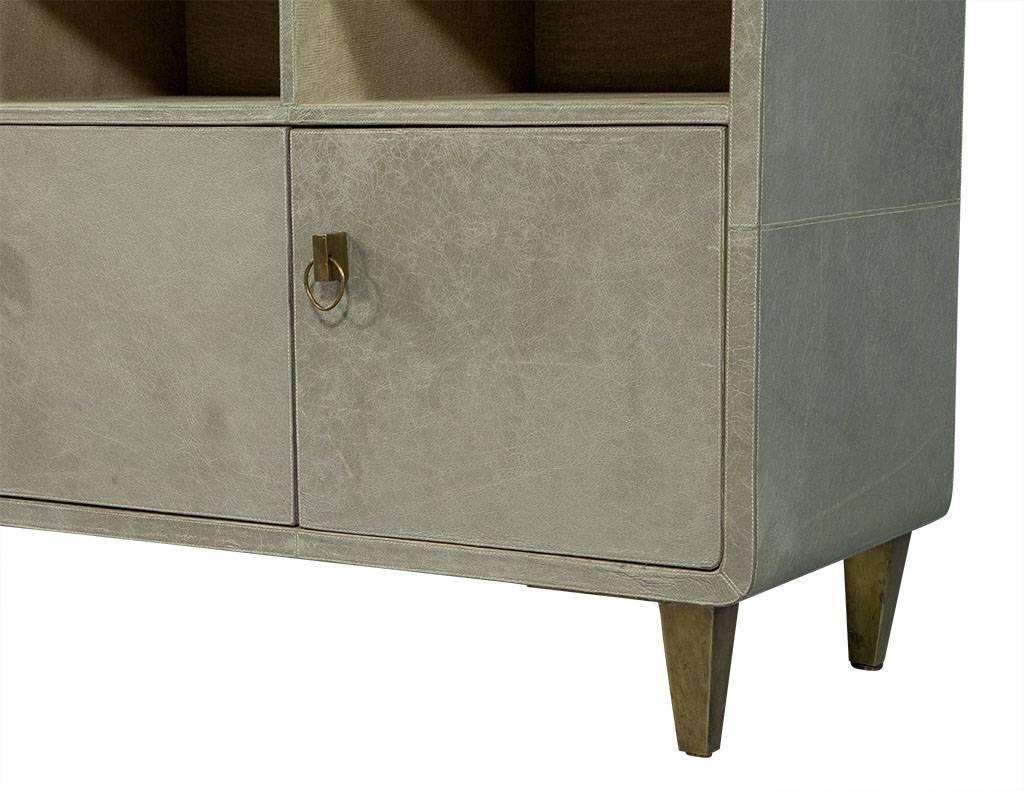 Pale Sage Distressed Faux Leather Covered Sideboard 2