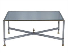 Maison Jansen Style Chrome and Glass Square Cocktail Table
