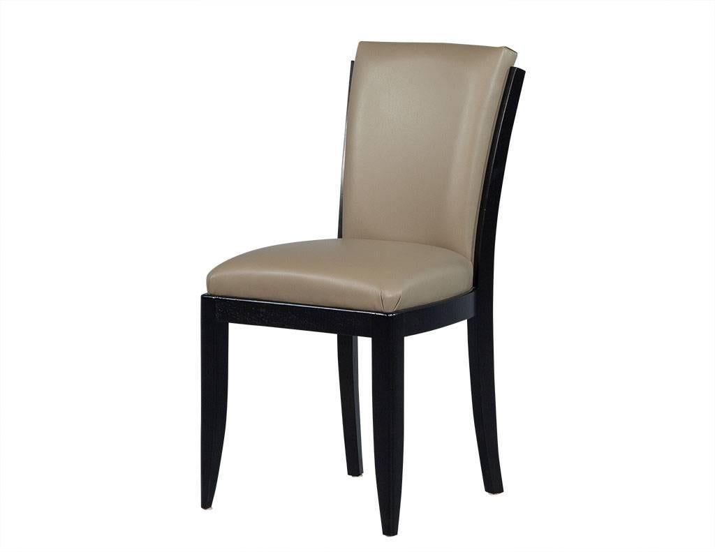 Set of Six French Art Deco Leather Dining Chairs In Excellent Condition In North York, ON