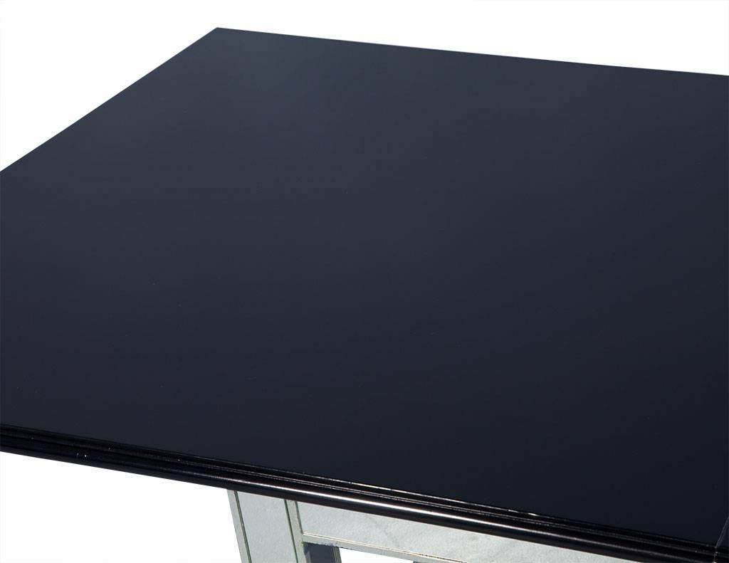 Late 20th Century Vintage Hollywood Regency Black Lacquer Dining Table with Mirrored X-Base