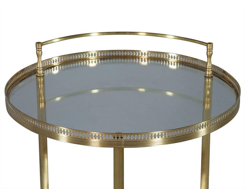 Round Art Deco Style Brass and Glass Bar Cart In Good Condition In North York, ON