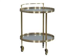 Round Art Deco Style Brass and Glass Bar Cart