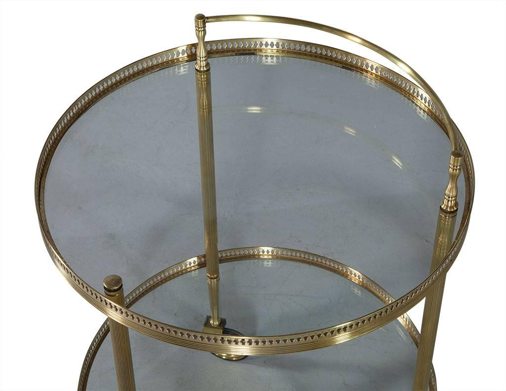 Mid-20th Century Round Art Deco Style Brass and Glass Bar Cart