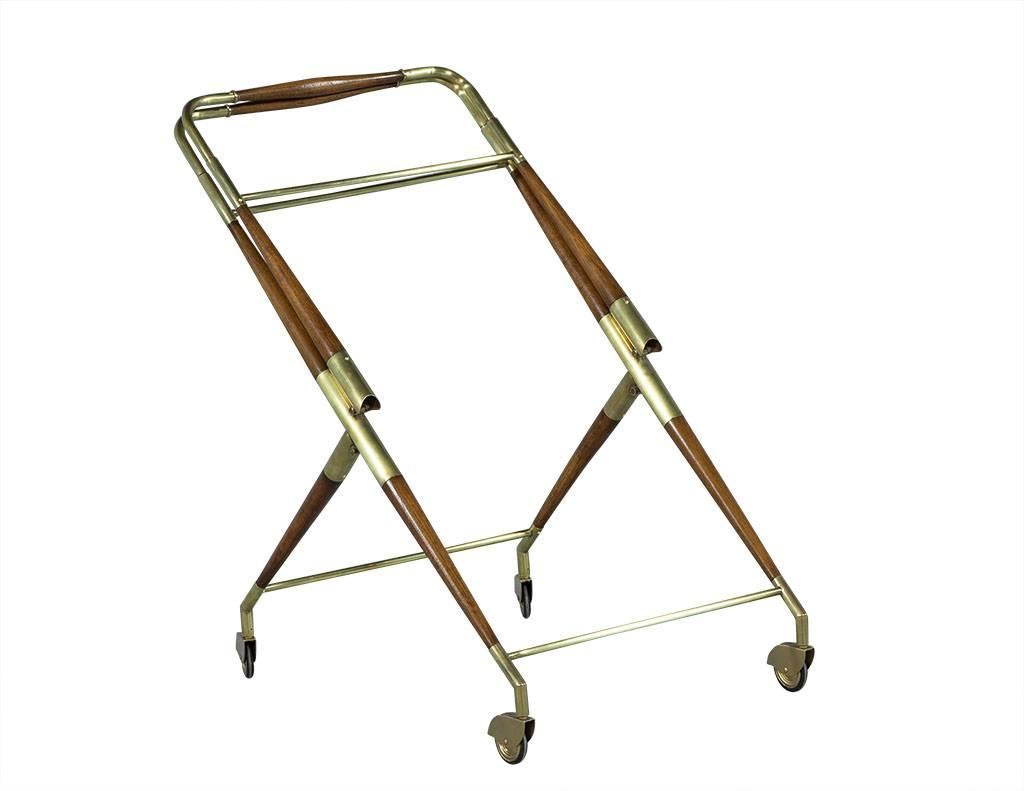 Mid-20th Century Antique Polished Brass and Wood Bar Cart