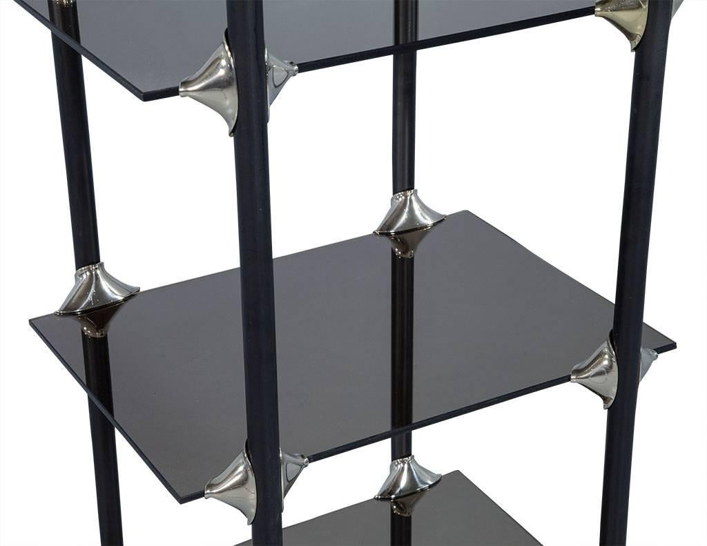 Late 20th Century Unique French Smoked Glass and Chrome Tower Étagère