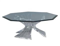 1970 Octagonal Lucite and Glass Mid-Century Modern Cocktail Table