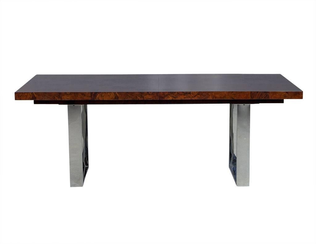 Mid-Century Modern Modern Burled Walnut and Stainless Steel Dining Table