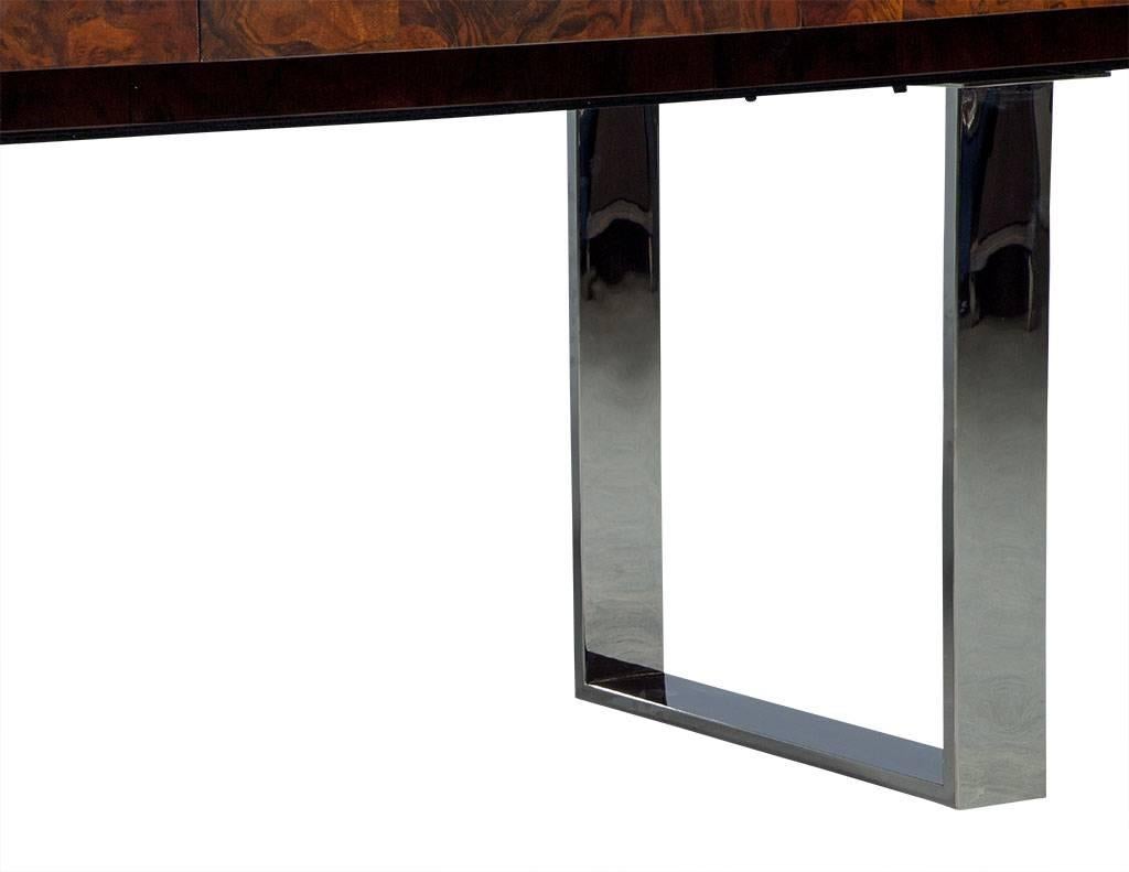 Contemporary Modern Burled Walnut and Stainless Steel Dining Table