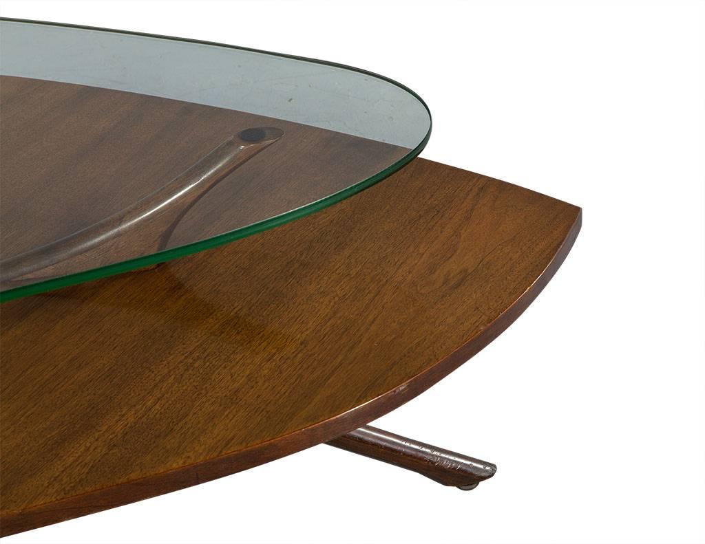 American Retro Wood and Glass Cocktail Table in Manner of Adrian Pearsall