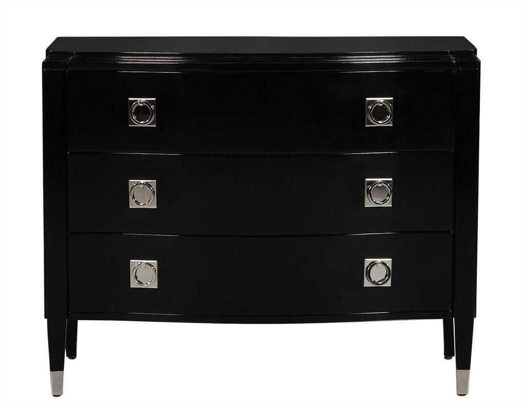 Hollywood Regency Black Lacquered Mayfair Bedside Chest