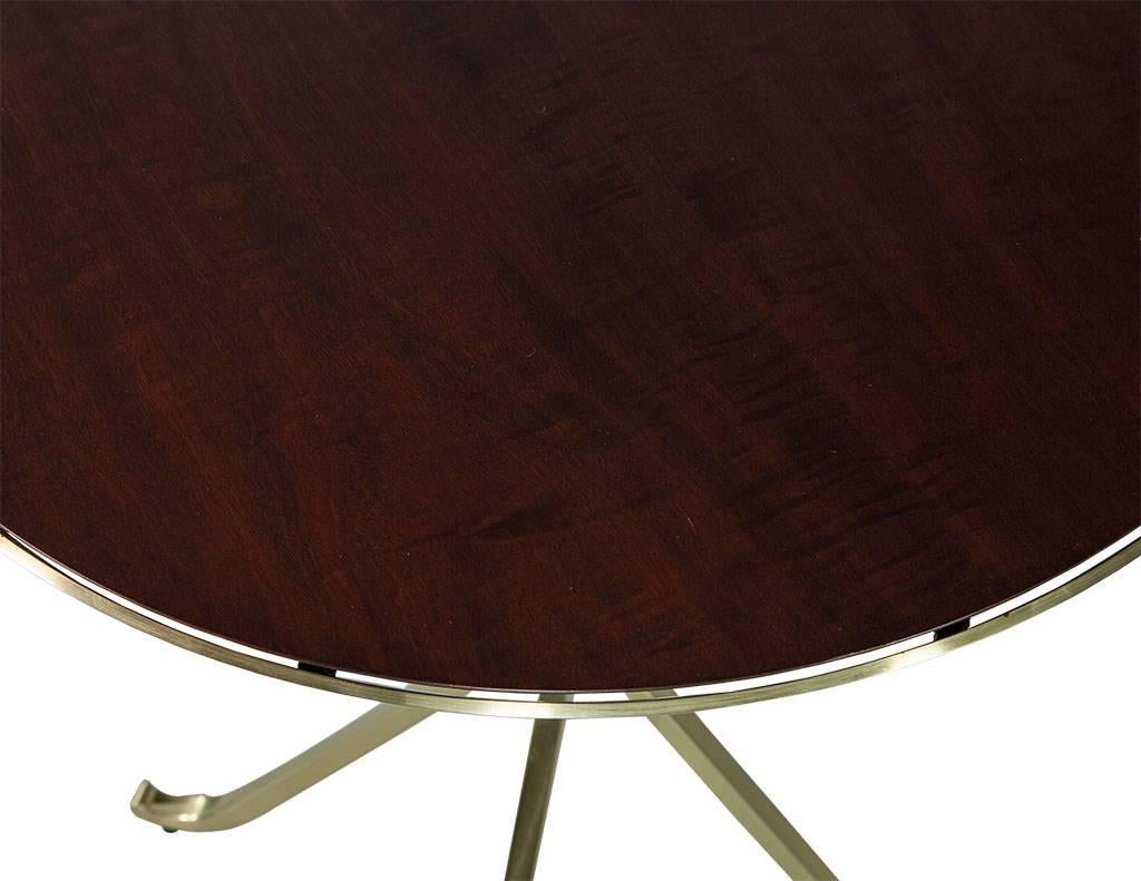 Modern Brass Side Table with Mahogany Top