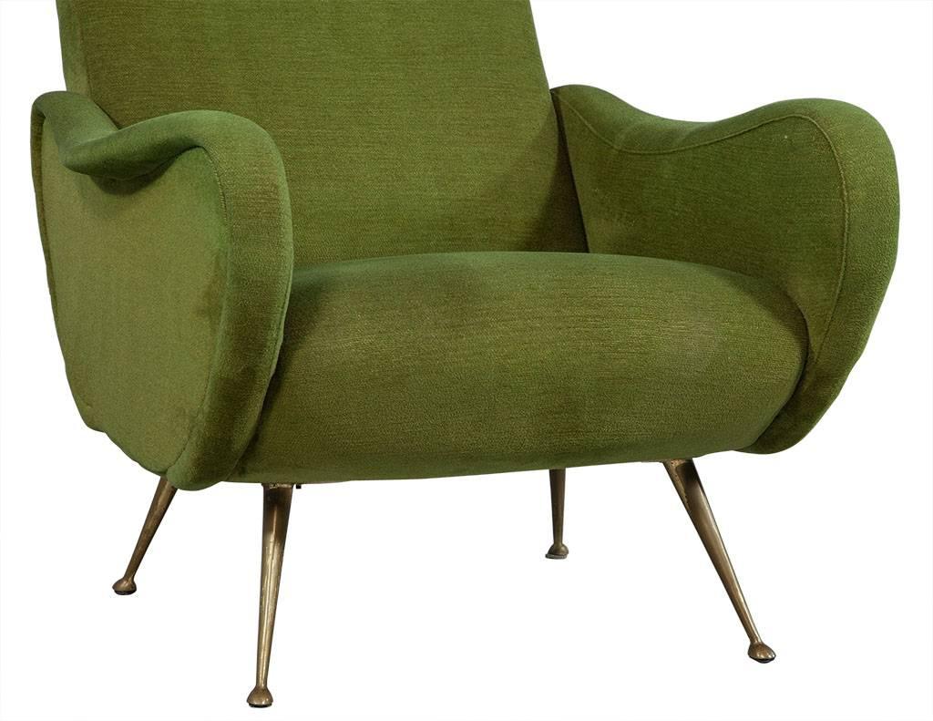 Brass Retro Three-Piece Sofa and Armchair Set in Style of Gio Ponti