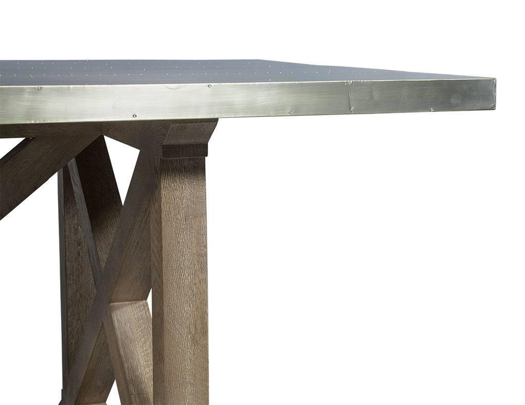 Industrial Rustic Metal Top Dining Table For Sale at 1stdibs