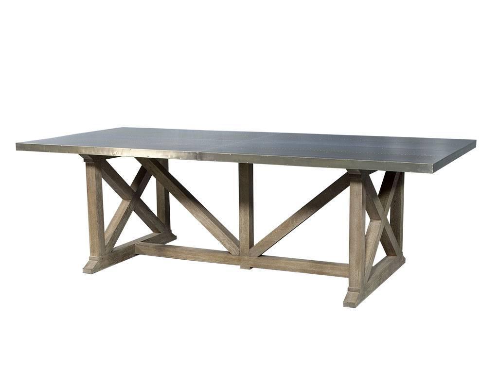 Industrial Rustic Metal Top Dining Table For Sale at 1stdibs