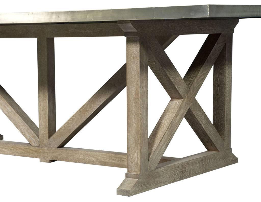 Industrial Rustic Metal Top Dining Table In Excellent Condition In North York, ON