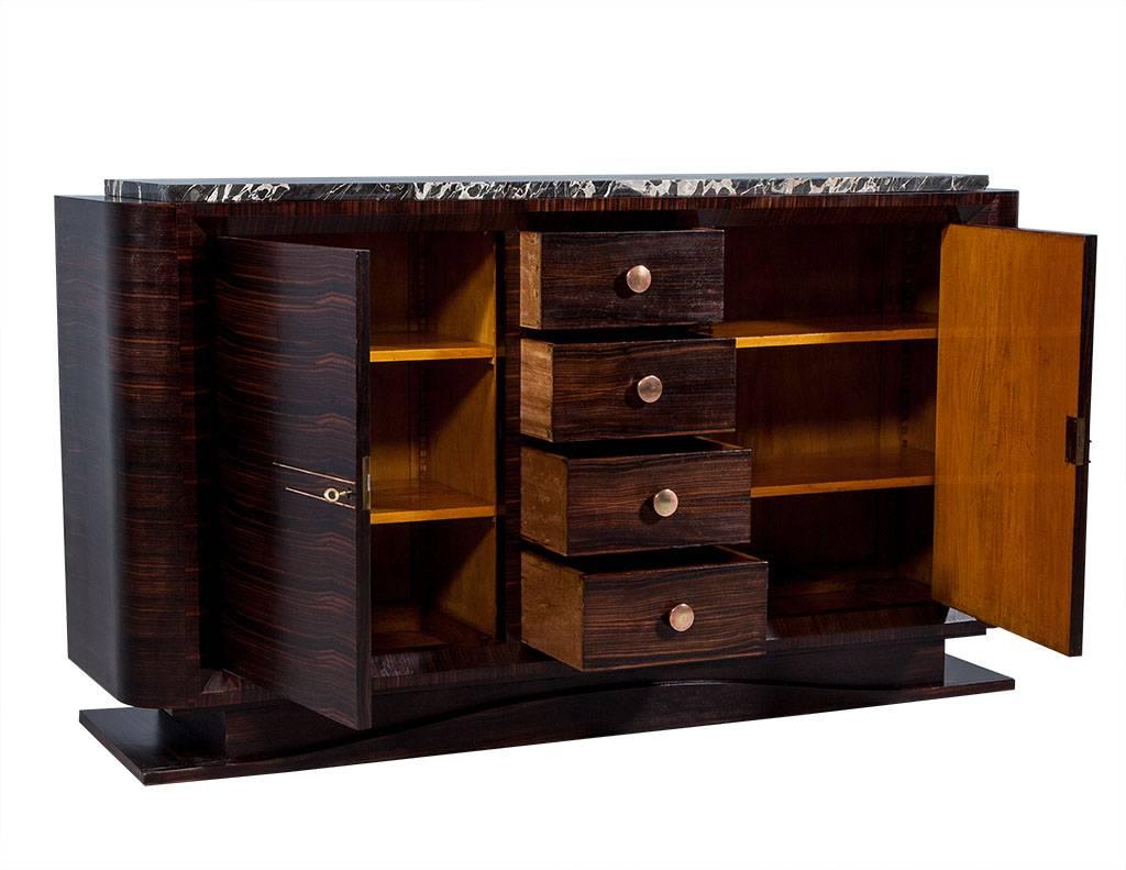 Mid-20th Century French Art Deco Macassar Ebony Buffet with Marble Top