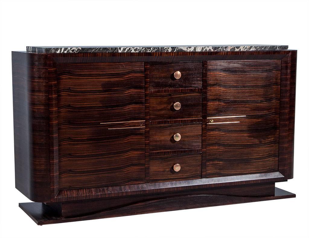 French Art Deco Macassar Ebony Buffet with Marble Top In Excellent Condition In North York, ON