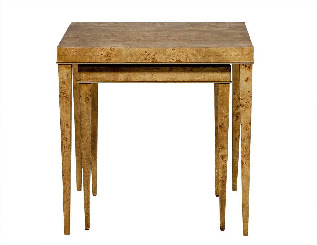 North American Burled Wood and Green Glass Nesting Tables