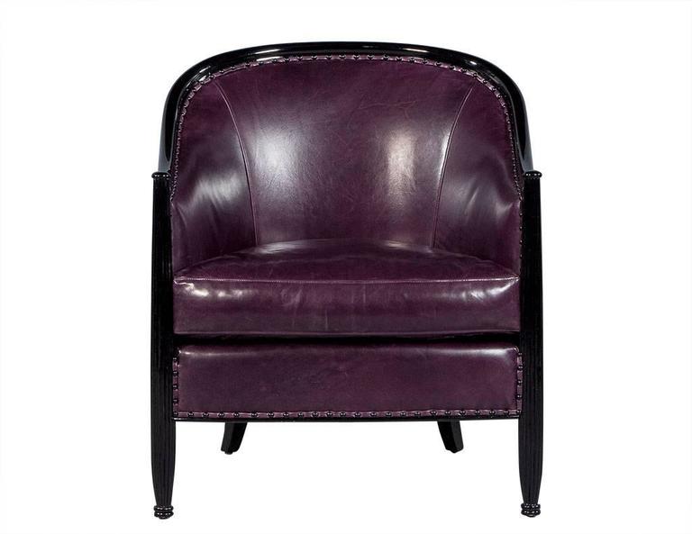 Pair of Art Deco Lounge Chairs in Dark Purple Leather at 1stDibs