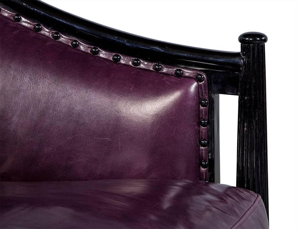 Pair of Art Deco Lounge Chairs in Dark Purple Leather In Excellent Condition In North York, ON