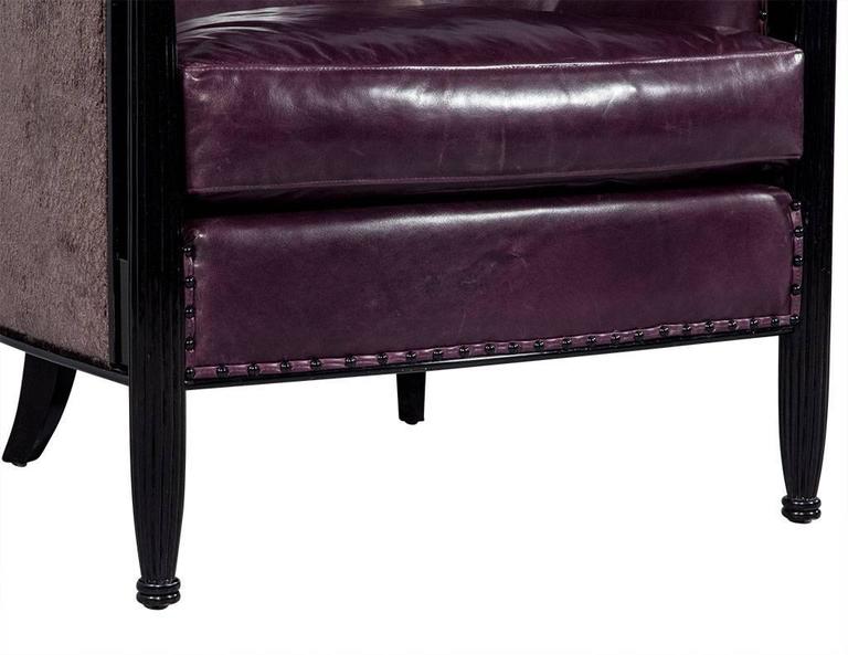 Pair of Art Deco Lounge Chairs in Dark Purple Leather at 1stDibs