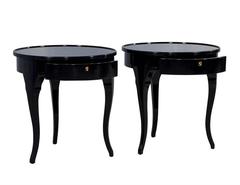 Pair of Round Black Lacquered Side Tables