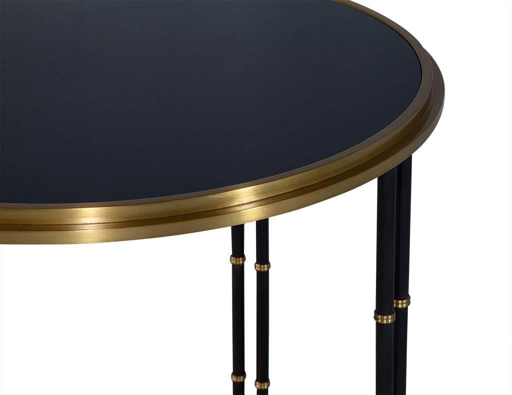 American Black Round End Table with Brass Accents