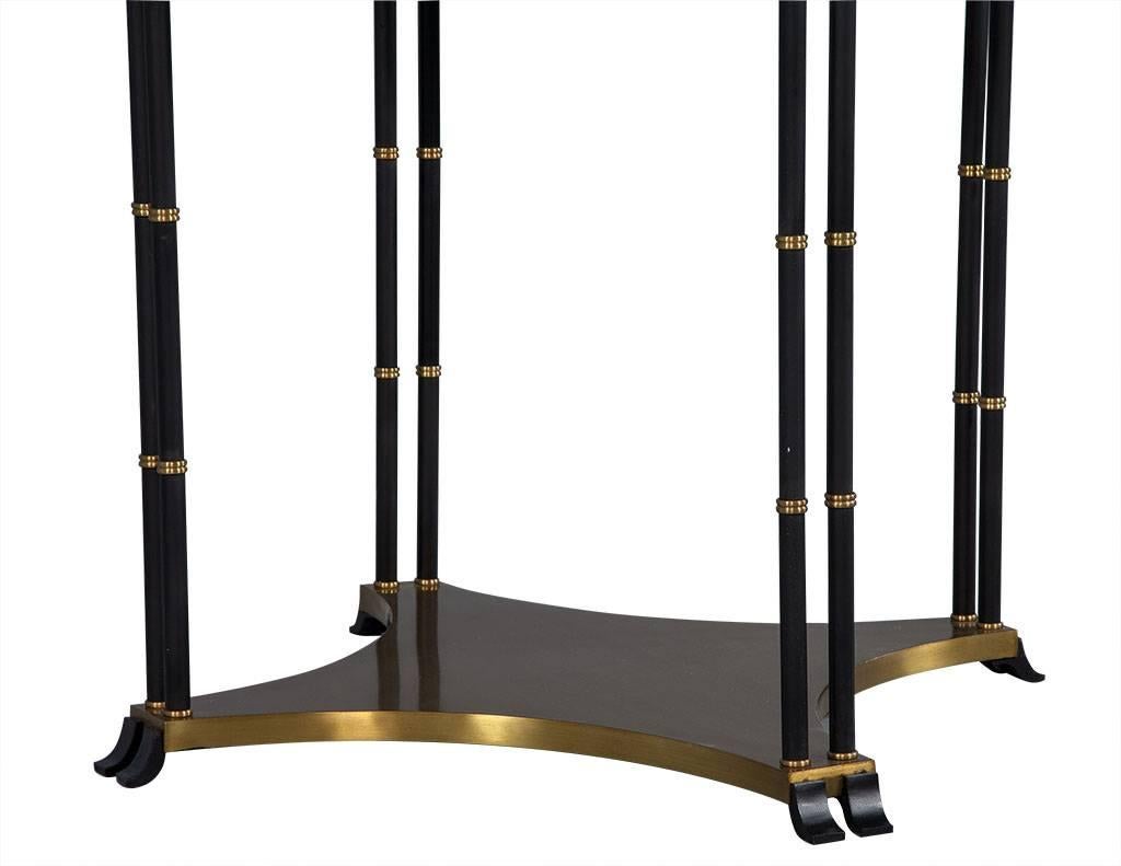Black Round End Table with Brass Accents In Excellent Condition In North York, ON
