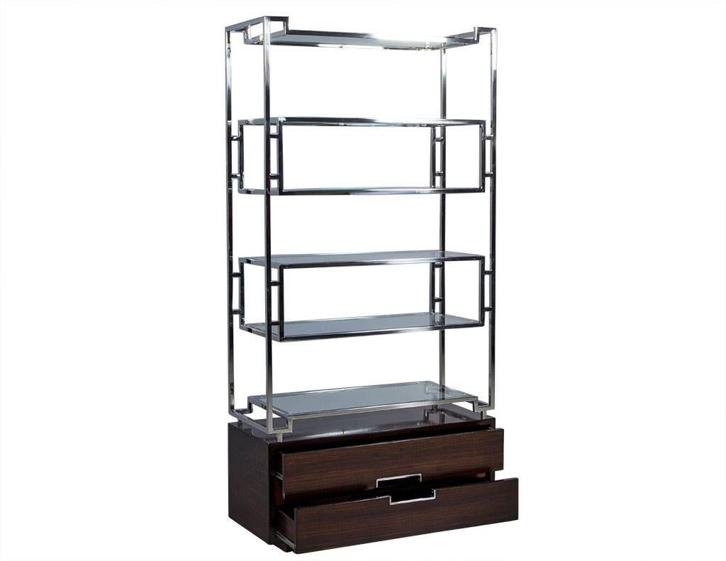 American Geometric Stainless Steel Etagere with Macassar Base