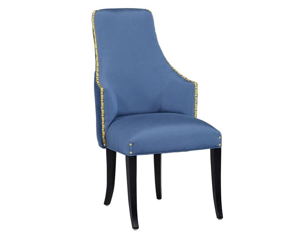 Modern Set of Ten Carrocel Custom Blue Parsons Chairs