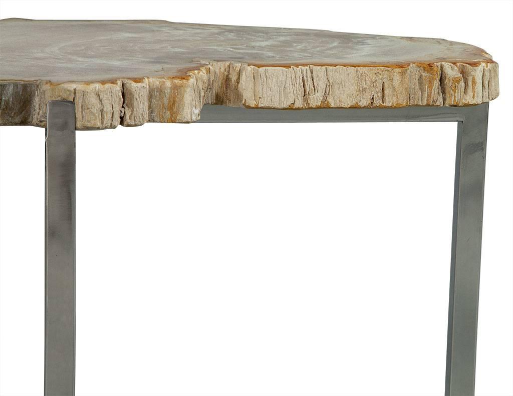 Contemporary Pair of Petrified Wood Accent Tables