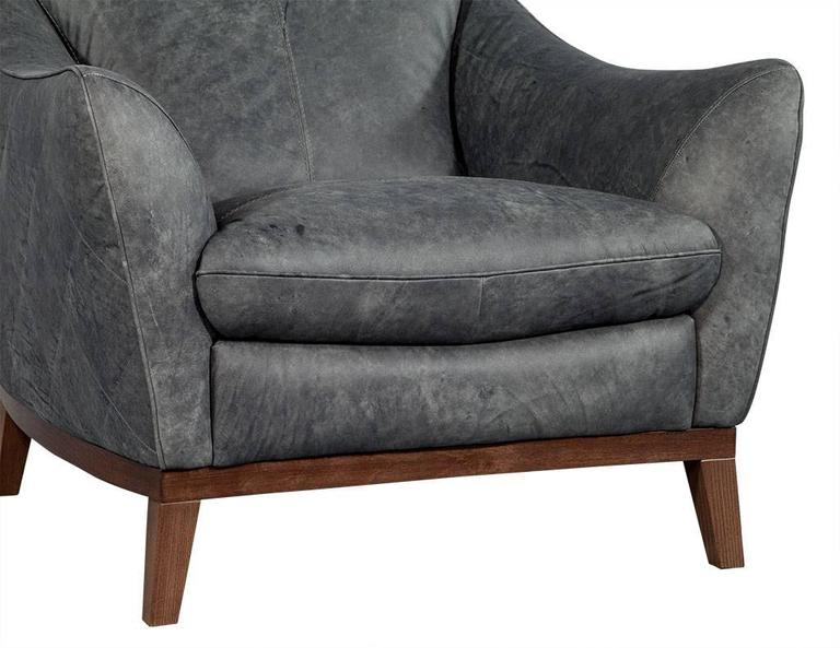 Pair of Quilted Distressed Leather Chairs in Grey at 1stDibs