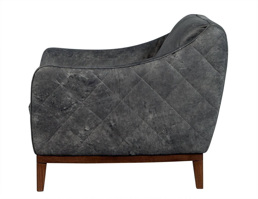 Italian Pair of Quilted Distressed Leather Chairs in Grey