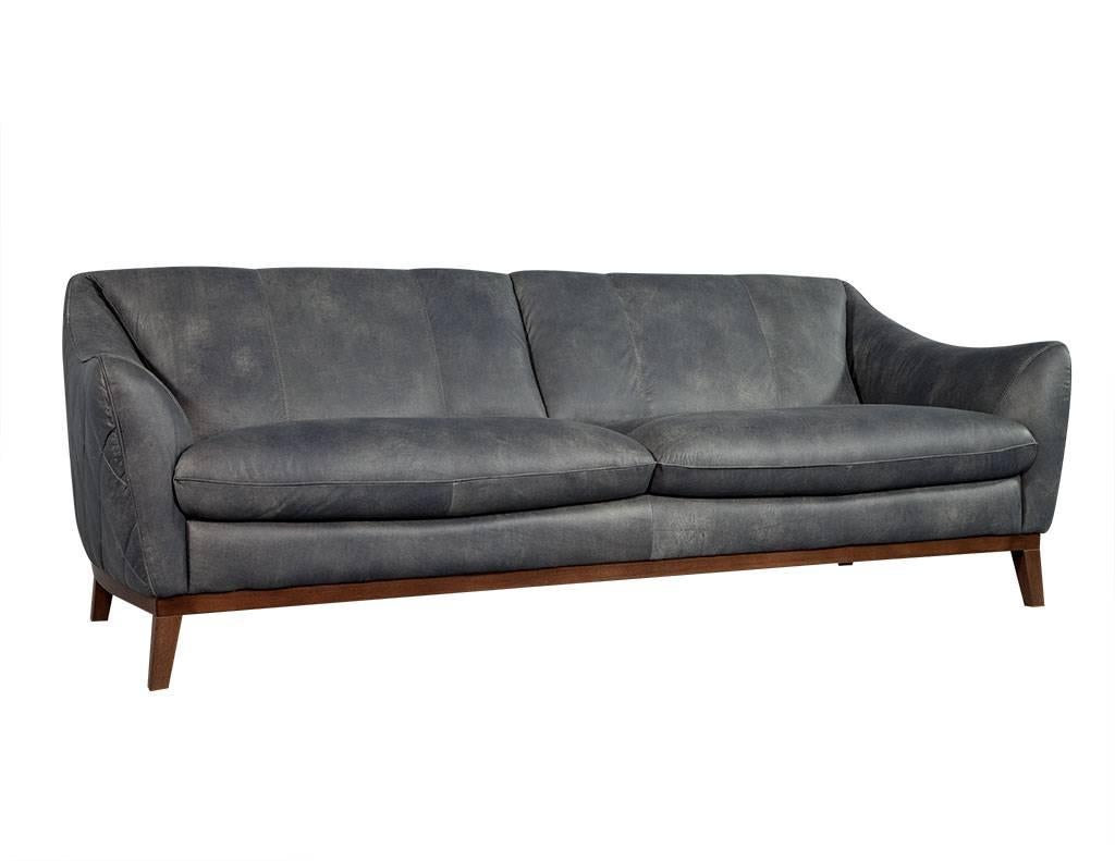 distressed grey leather sofa