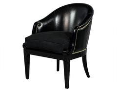 Pair of Black Leather Curved Back Club Chairs