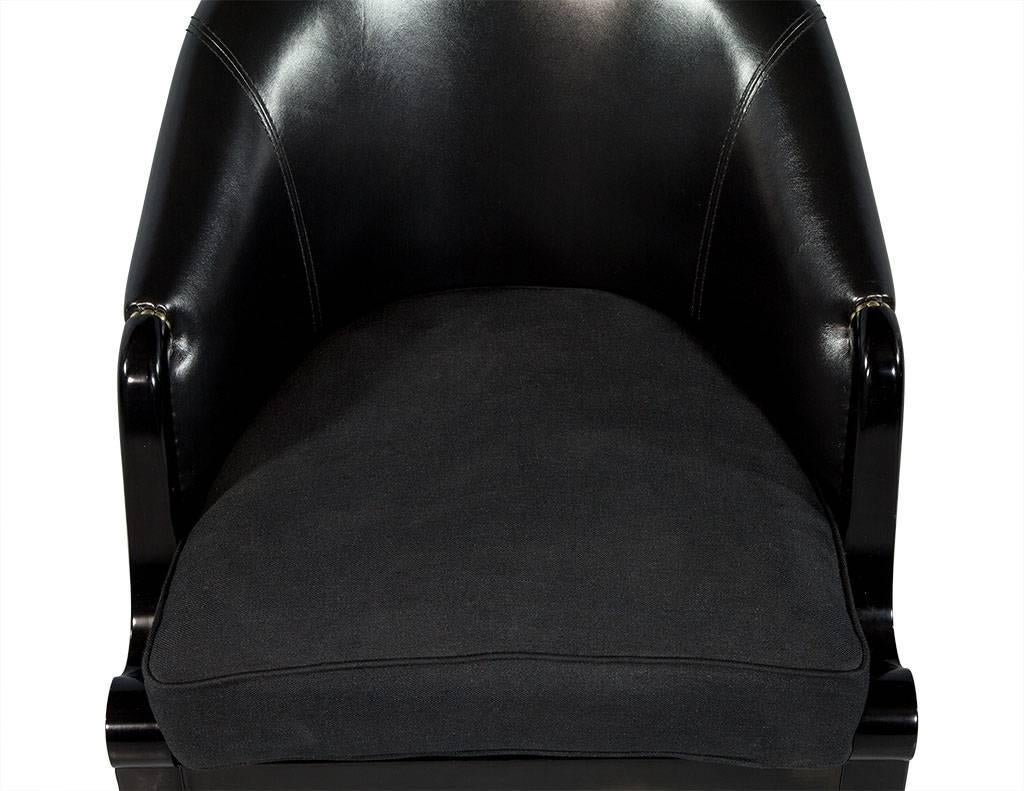 Contemporary Pair of Black Leather Curved Back Club Chairs