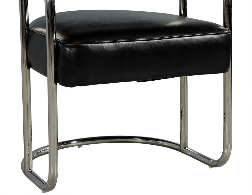 Luxurious Bauhaus Inspired Black Leather Chair In Excellent Condition In North York, ON