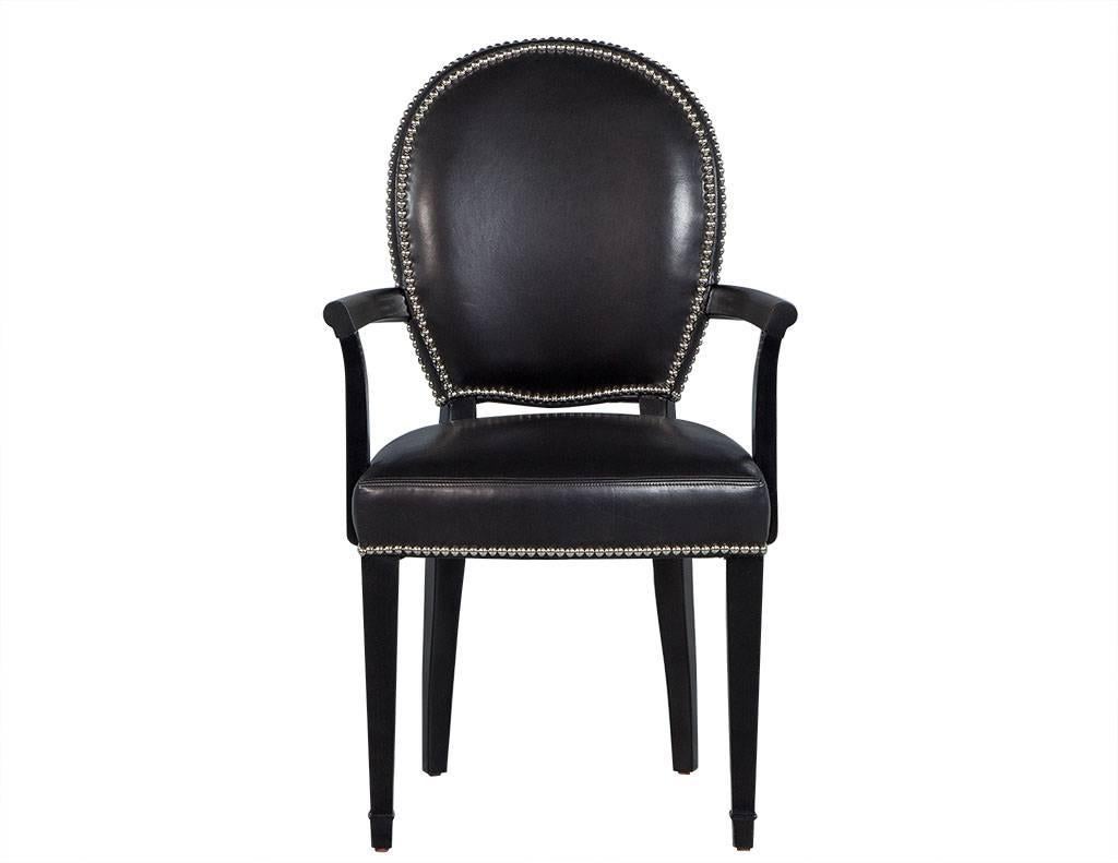 Modern Set of Ten Round Black Lacquered Dining Chairs
