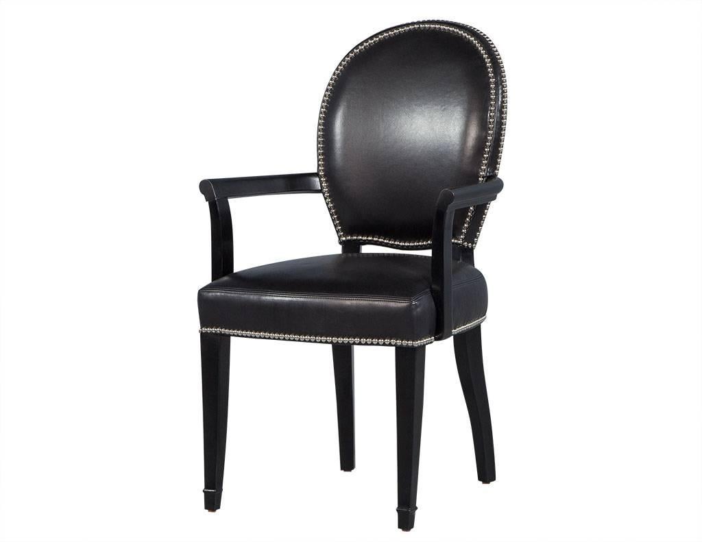 American Set of Ten Round Black Lacquered Dining Chairs