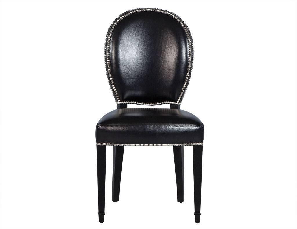 Contemporary Set of Ten Round Black Lacquered Dining Chairs