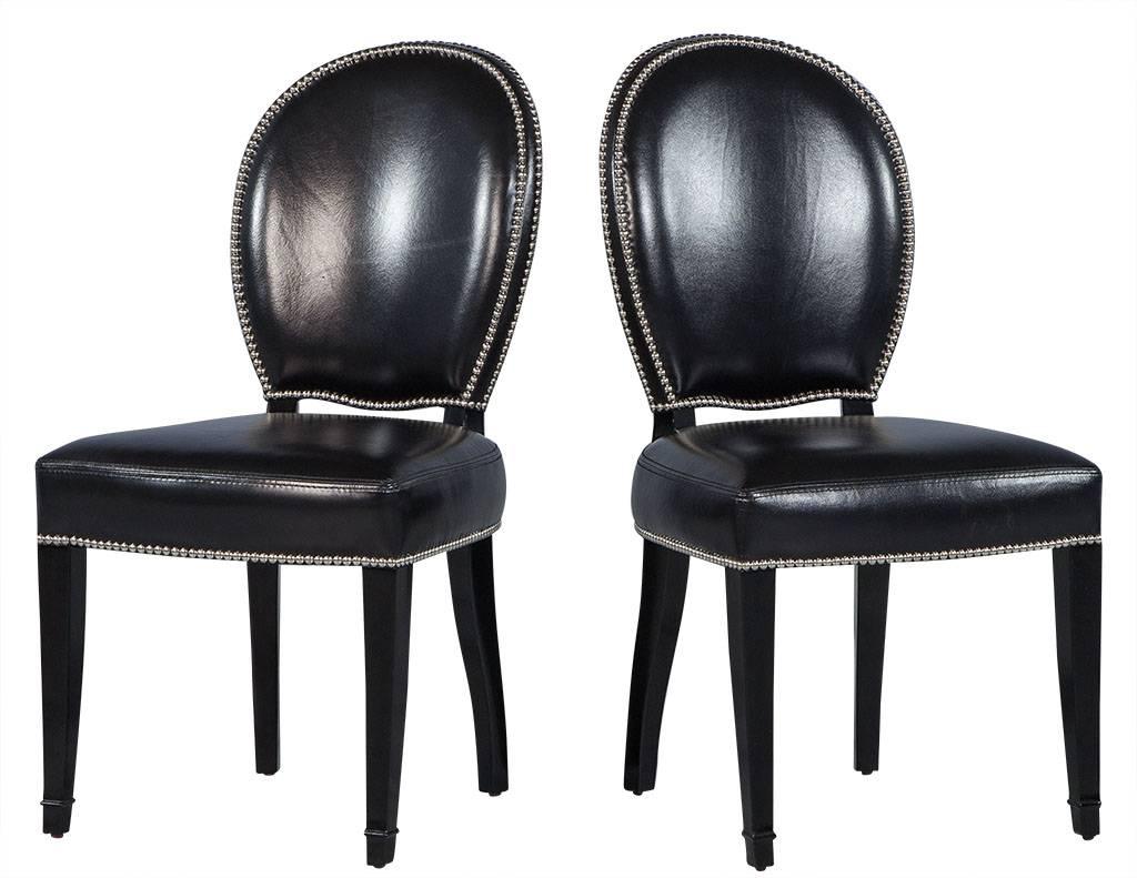 Set of Ten Round Black Lacquered Dining Chairs In Excellent Condition In North York, ON