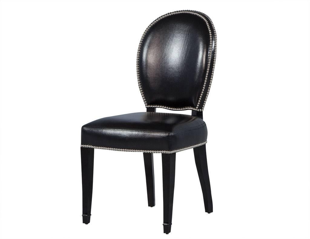 Stainless Steel Set of Ten Round Black Lacquered Dining Chairs