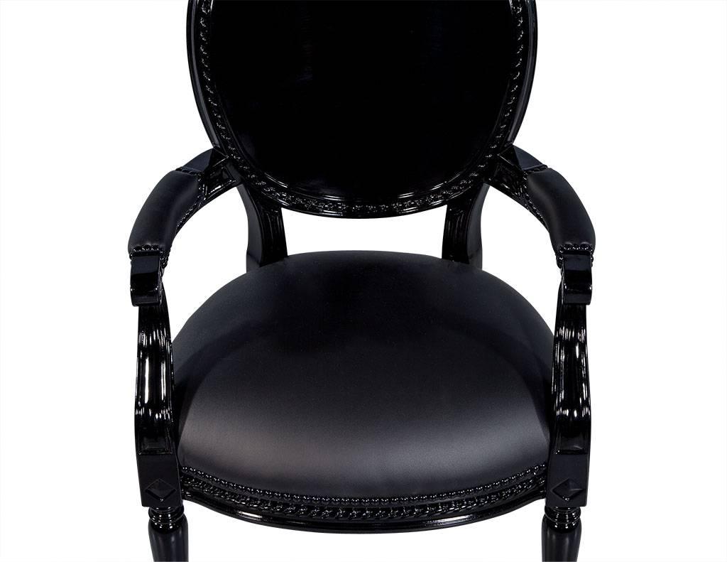 Set of Eight Round Black Lacquered Dining Chairs 2