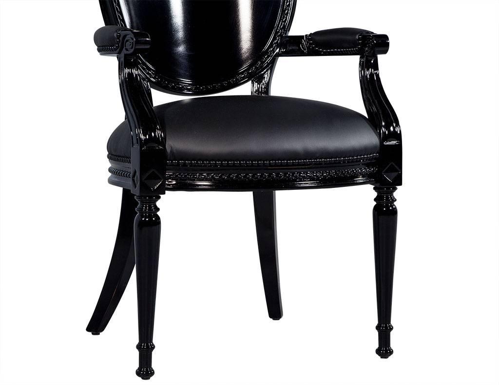 Set of Eight Round Black Lacquered Dining Chairs 3