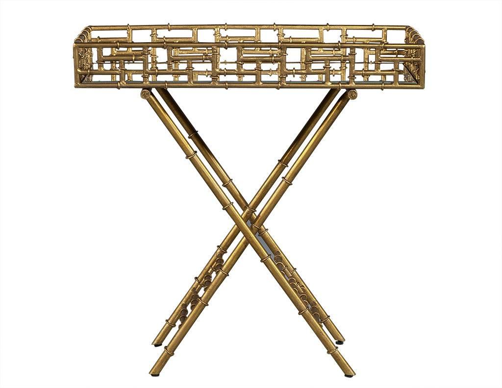 Mid-Century Modern Pair of Gilded Faux Bamboo Accent Tables