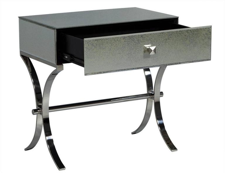 Pair of Antiqued Mirrored Glass Nightstands at 1stDibs